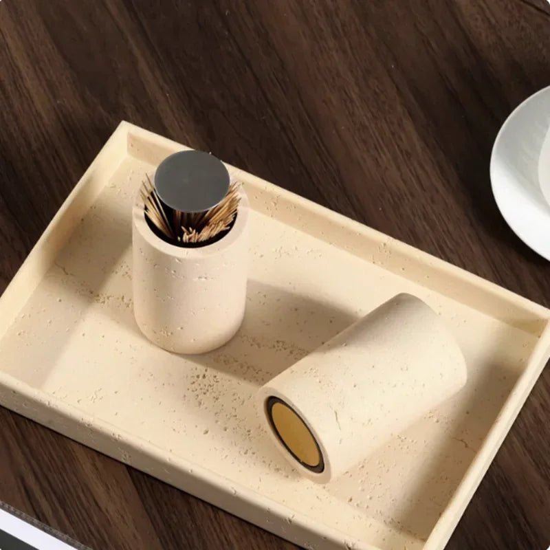 ensemble produits salle bain moderne céramique beige clair porte brosse dents diffuseur parfum distributeur