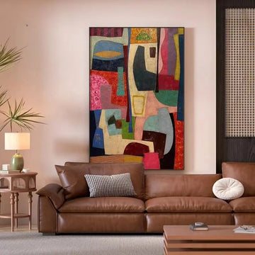 peinture moderne canapé marron cuir salon unique gouache tissu classiqueintérieur