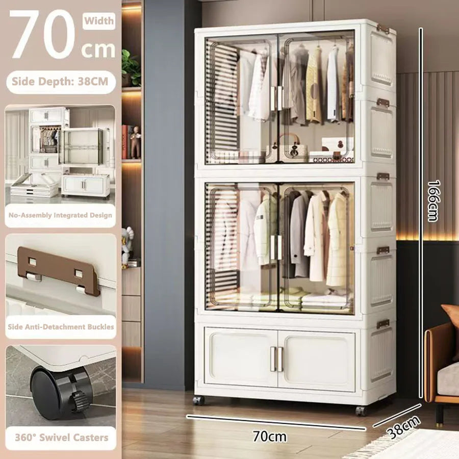 armoire rangement blanc moderne classique verres transparents tiroirs étagères vêtements toilette roulettes