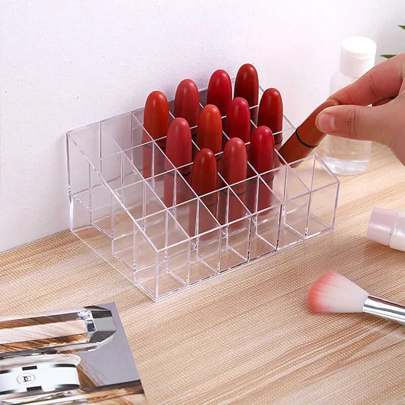 présentoir transparent moderne 24 compartiments rangement cosmétiques rouges lèvres bijoux minimaliste