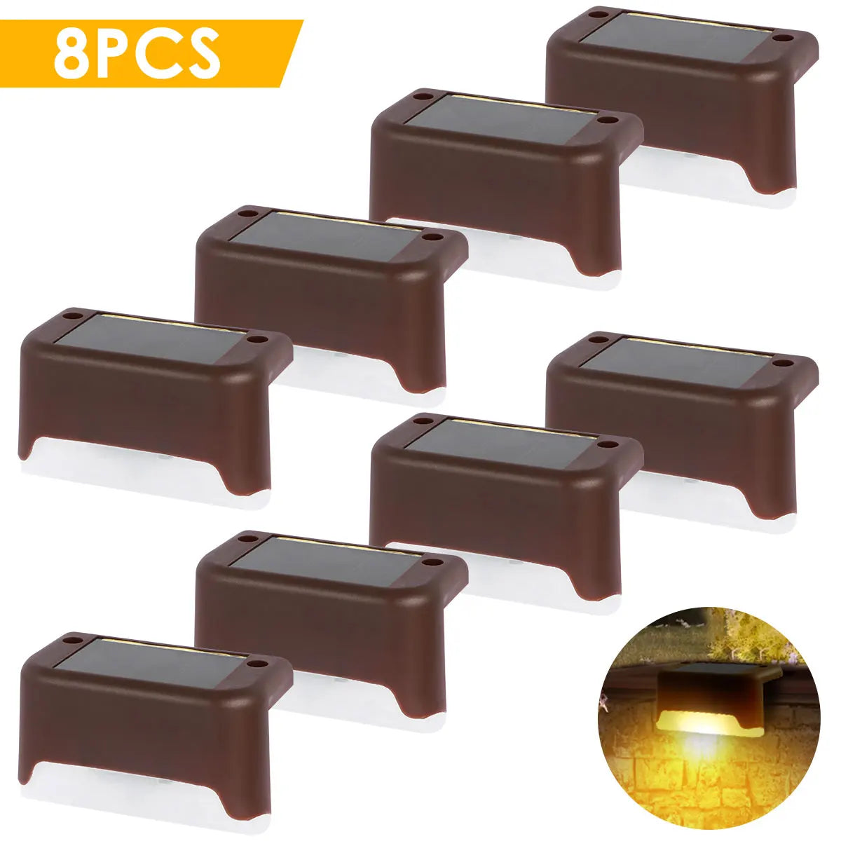 lumière solaire marron blanc moderne extérieure jardin patio escaliers décoration éclairage led vis fixations