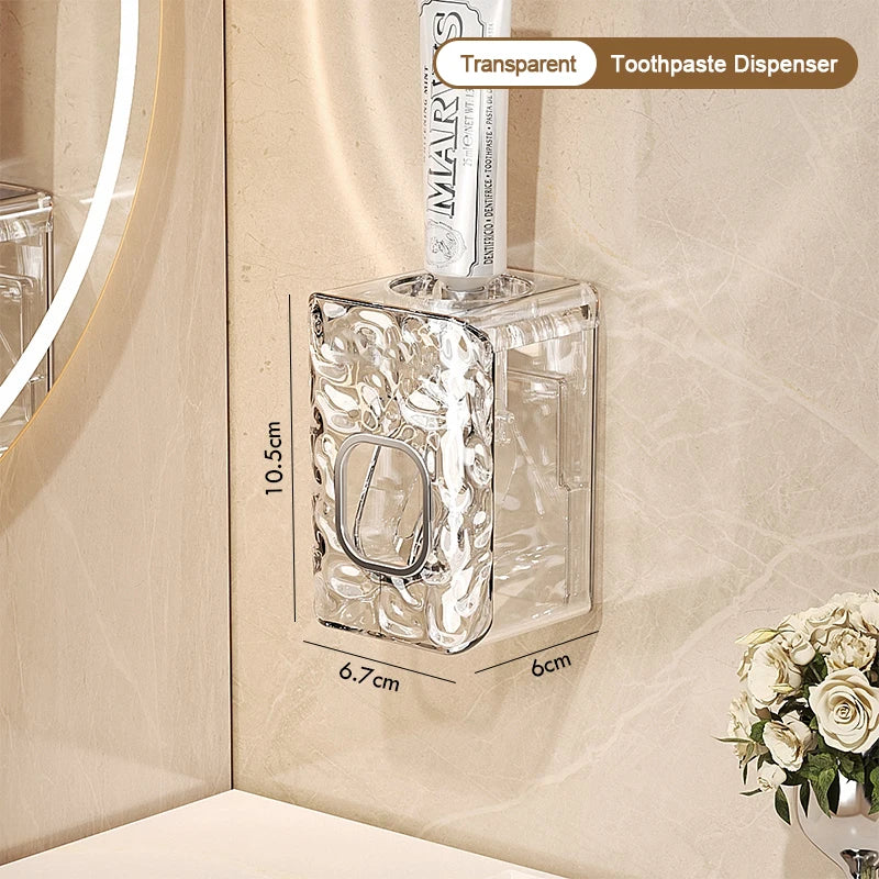 porte produits mural transparent texturé moderne ventouse brosses dents salle bain