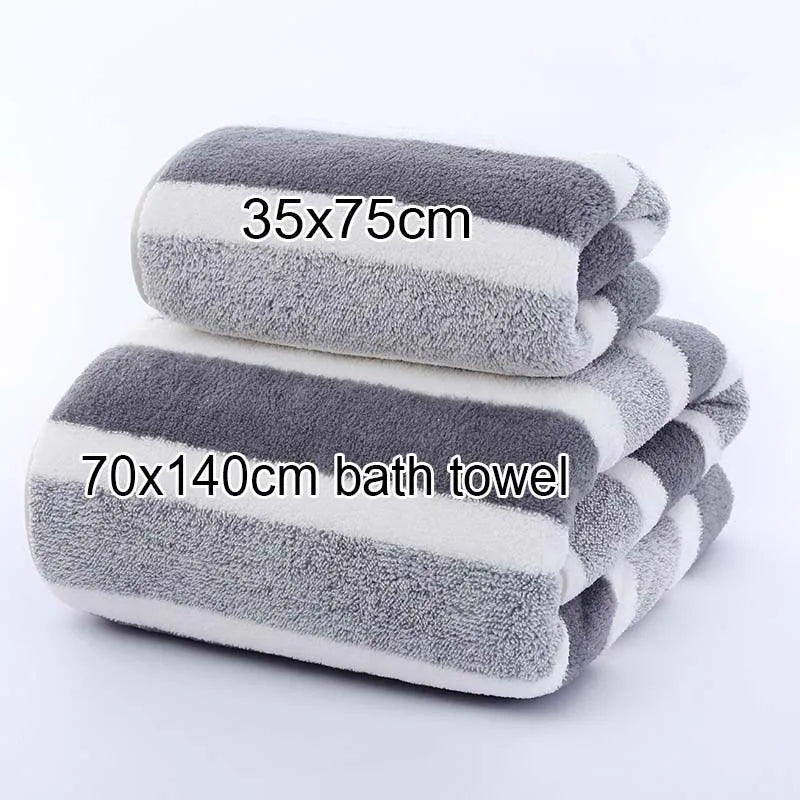 serviettes bain microfibre rayées séchage rapide 35x75cm 70x140cm gris rose bleu classique noël absorbantes