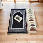 tapis prière islamique géométrique polyester bleu vert gris violet moderne