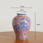 vase porcelaine chinois blanc bleu fleurs feuilles oiseaux géométrique classique floral table decoration