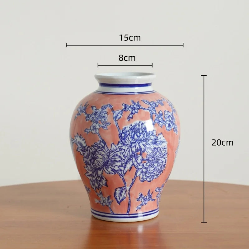 vase porcelaine chinois blanc bleu fleurs feuilles oiseaux géométrique classique floral table decoration