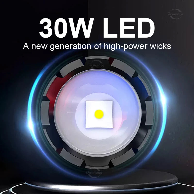torche led tactique 30w rechargeable lumiere intense résistante autodéfense aluminium noir