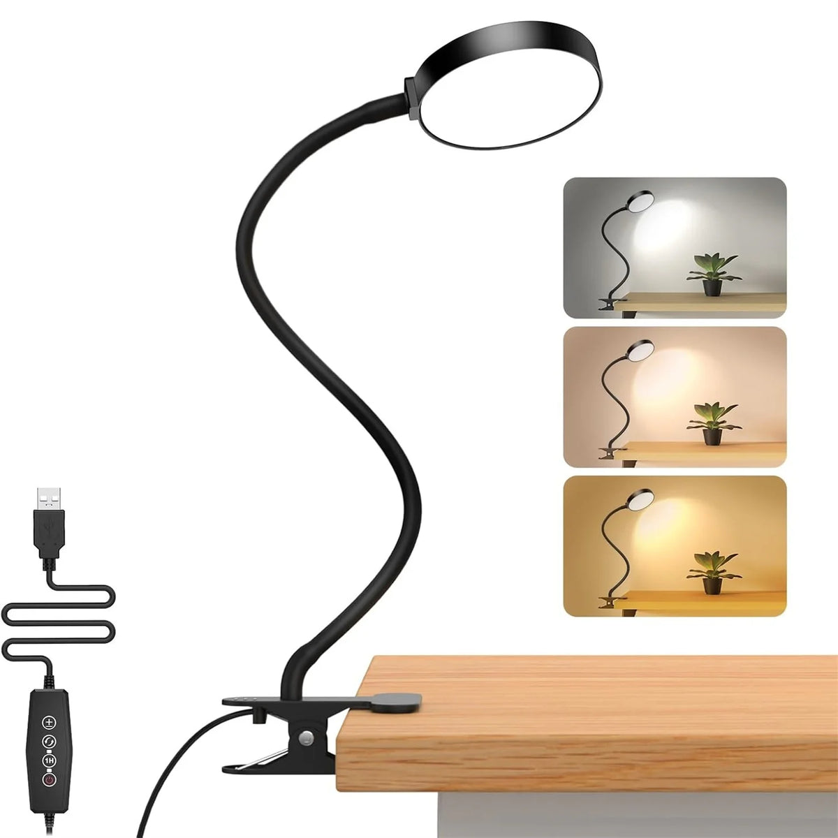 lampe flexible noir moderne rechargeable usb lumière blanche froide jour portable clipser