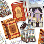 puzzle 3d intérieurs extérieurs bâtiments bleu marron beige violet illustration détaillée artiste