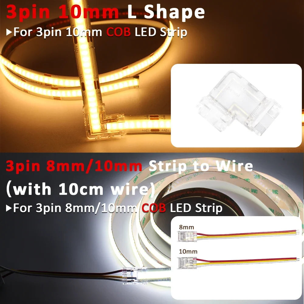 connecteurs ruban led cob smd transparent modernes adhésifs 5mm 8mm 10mm(rgb cct)