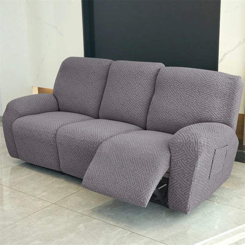 housse canapé inclinable gris jacquard moderne extensible poches fauteuil salon maison