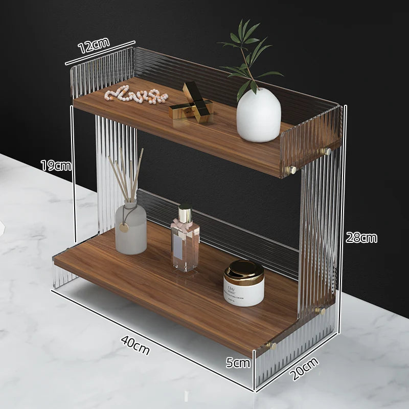 étagère deux niveaux bois marron clair métal argenté moderne minimaliste plateau lisse vase bouteille
