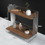étagère deux niveaux bois marron clair métal argenté moderne minimaliste plateau lisse vase bouteille