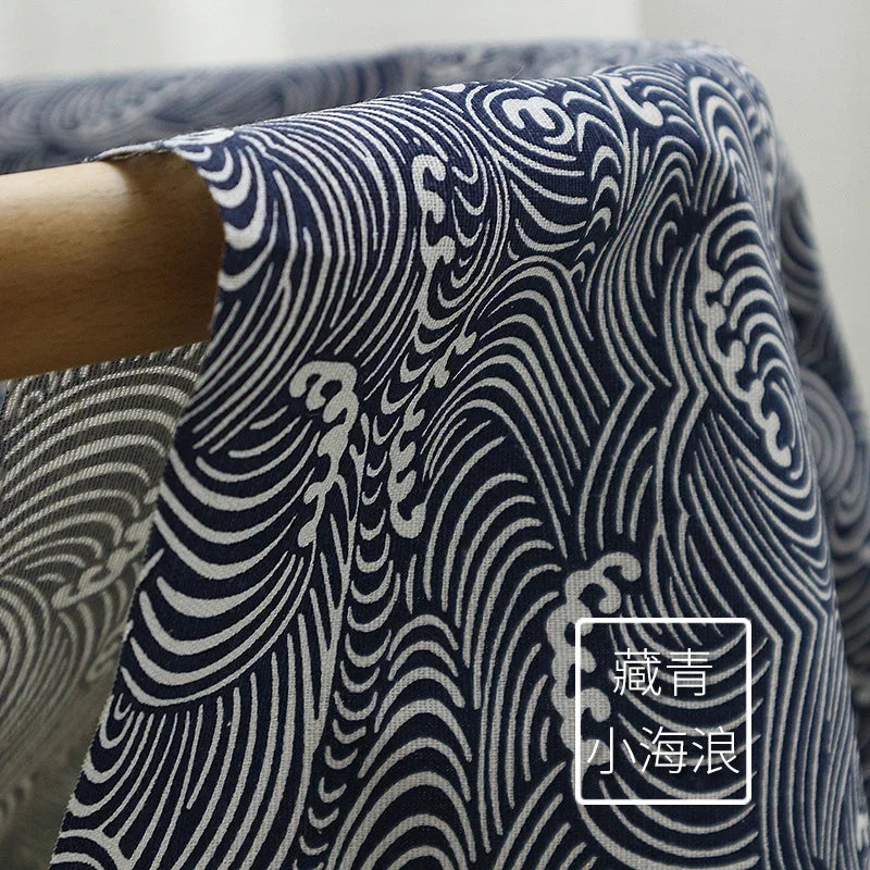 tissu teint motif vagues bleu marine blanc moderne serviettes 150cm large résistant abrasion 150x50cm