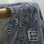 tissu teint motif vagues bleu marine blanc moderne serviettes 150cm large résistant abrasion 150x50cm