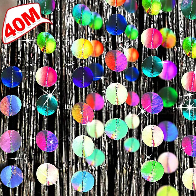 guirlande disques multicolores iridescents festifs mariage anniversaire noël saint valentin fil suspension festive