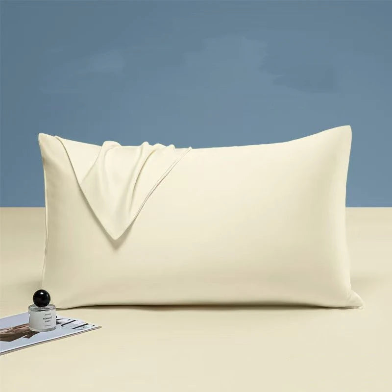 lot deux taies d'oreiller lyocell eucalyptus bleu clair unies lit chambre moderne