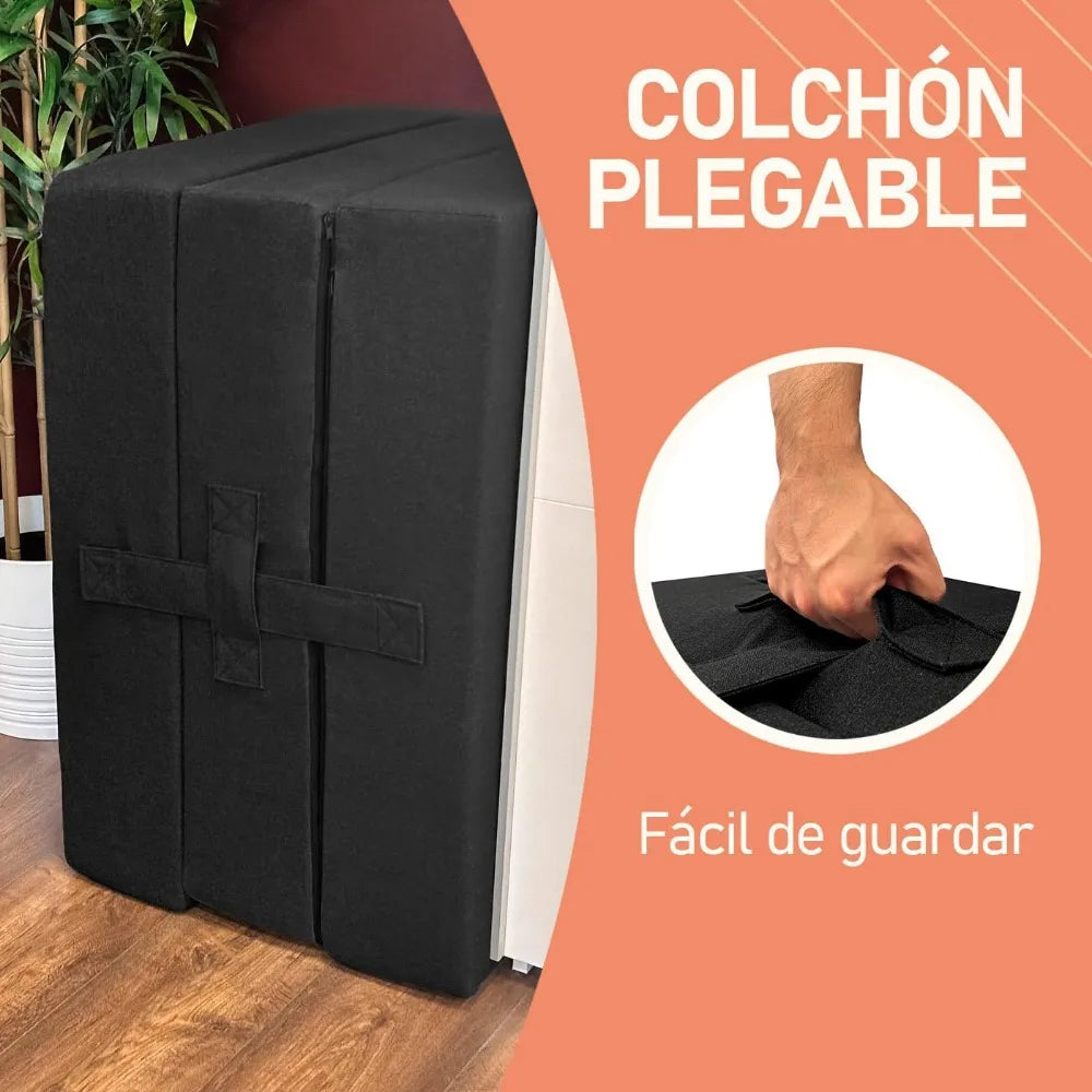 Détail de la housse lavable en polyester du matelas pliant