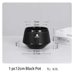 Pot bonsaï moderne saucer noir rayures verticales drainage 12cm 21cm