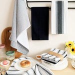 serviettes cuisine rouge vert blanc beige noir rayures horizontales absorption coton rapide moderne pack