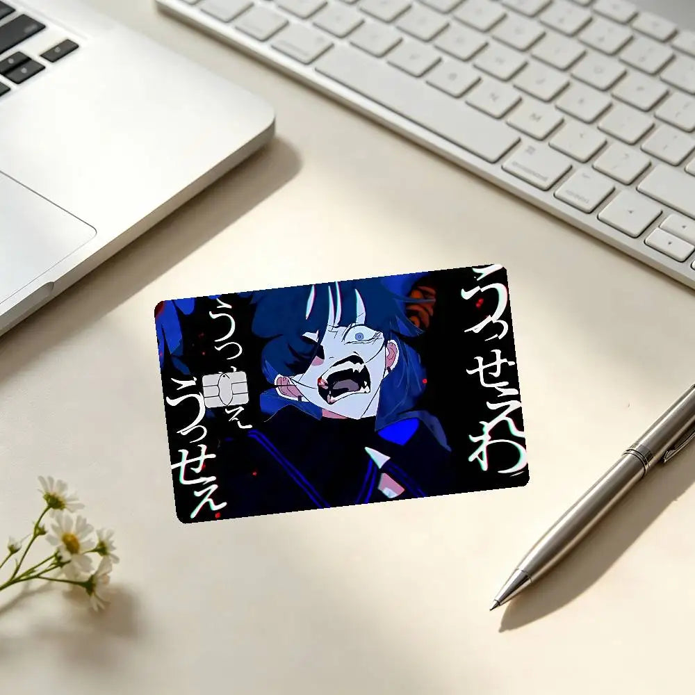 autocollants protection cartes credit dessin anime personnalisables adhésifs modernes bleu noir violet