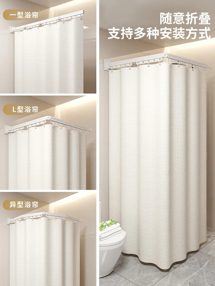 rideau douche pliable blanc texture carreaux moderne clips fixations respectueux environnement