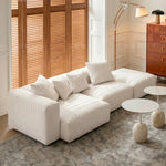 canapé modulable moderne beige clair rayures horizontales convertible cause cœur lit salon