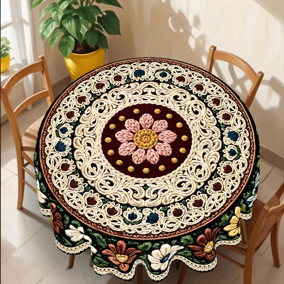 nappe fleur broderie traditionnelle imperméable lavable extérieur mariage fête rectangle round