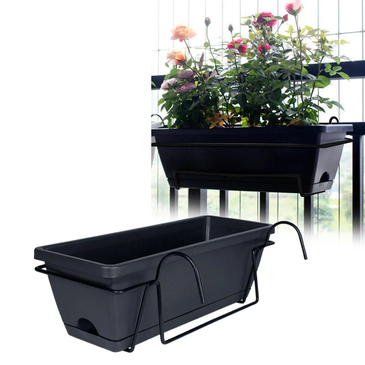 Bac fleurs suspendus moderne crochets métalliques vert foncé pot jardin