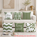 lot housses coussin vert clair motifs géométriques modernes salon maison