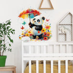 autocollant mural panda parapluie fleurs papillons enfantin cartoona opaque adhésif chambre enfants decoration murale