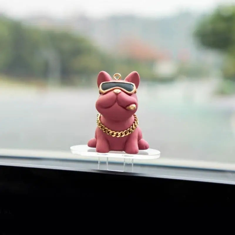 figurine chien rose bleu noir lunettes collier porte clés moderne transparent