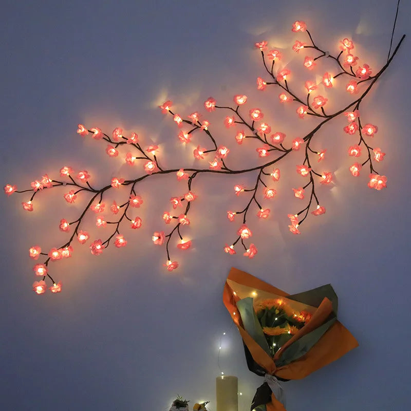 guirlande lumineuse branche fleurs rose clair 96 led usb moderne décoration festive