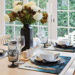 serviettes table modernes abstraites bleu gris beige doré marbré corail étoiles mer lin opaques