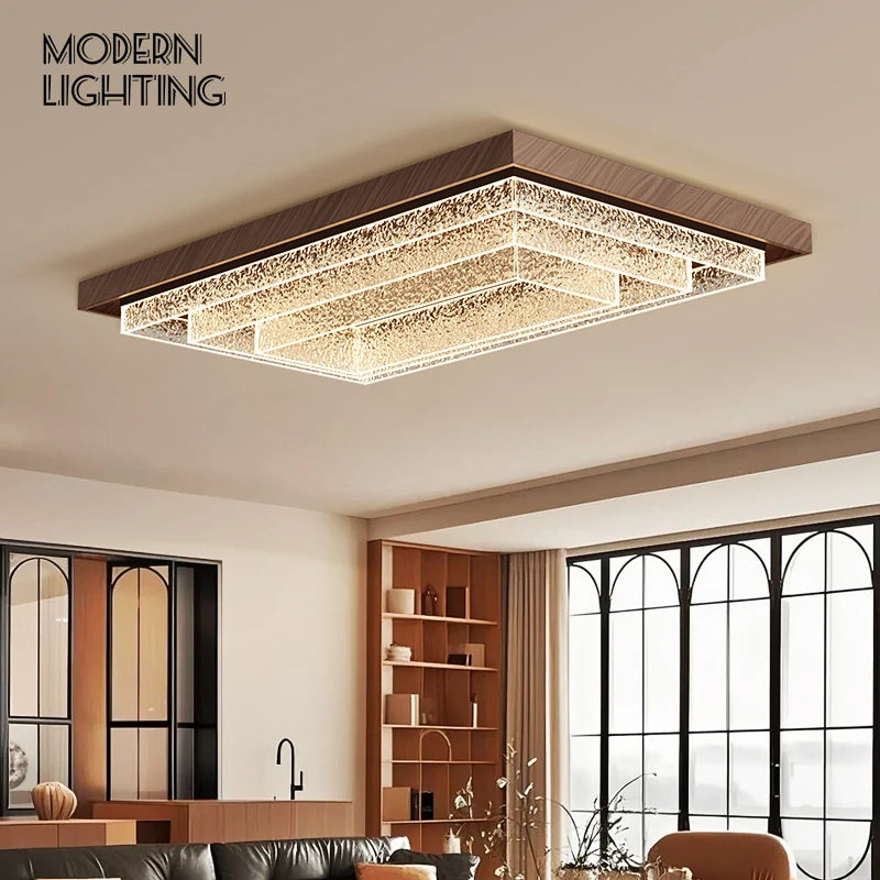 lampe moderne texture bois cristaux dorés noir opacité led tricolore