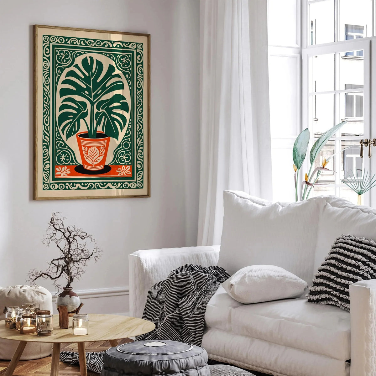 impression botanique toile verte rétro monstera deliciosa plante deco chambre salon(vertical)