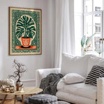 impression botanique toile verte rétro monstera deliciosa plante deco chambre salon(vertical)