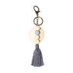 porte clés boho chic rondes frange bois blanc gris beige marronclair