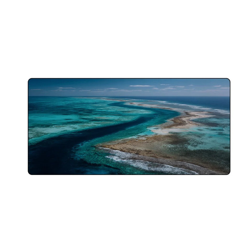 tapis souris personnalisable île eaux turquoises moderne bleu vert noir