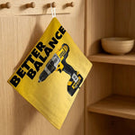serviette cuisine jaune noir logo dewalt étoiles dorées séchage rapide pratique moderne