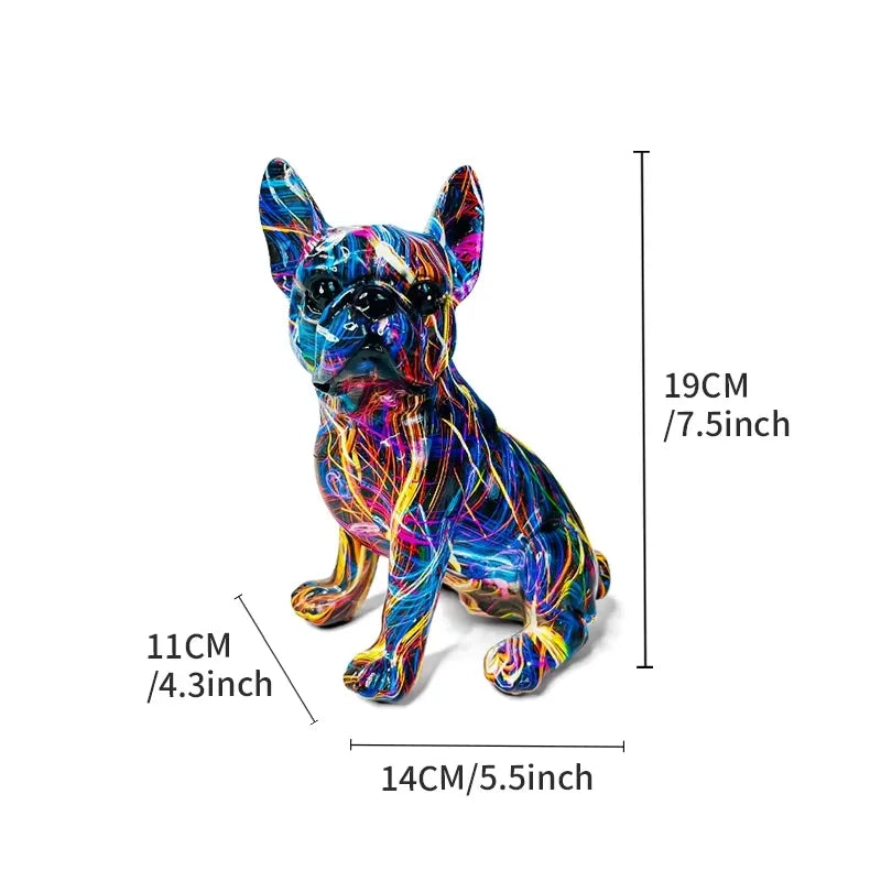statuette chien multicolore moderne graphique résine abstraite ornement animal