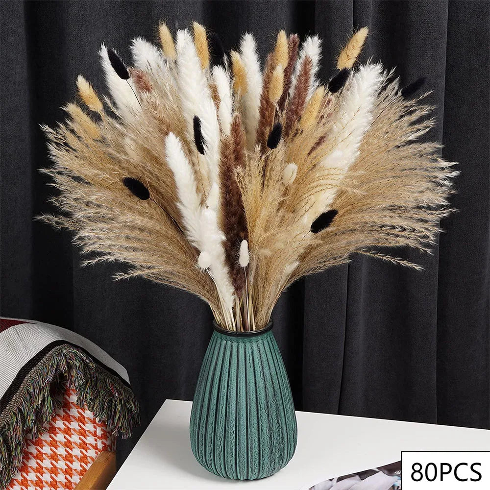 bouquet pampas séchés noir blanc décoration maison halloween anniversaire boho festive