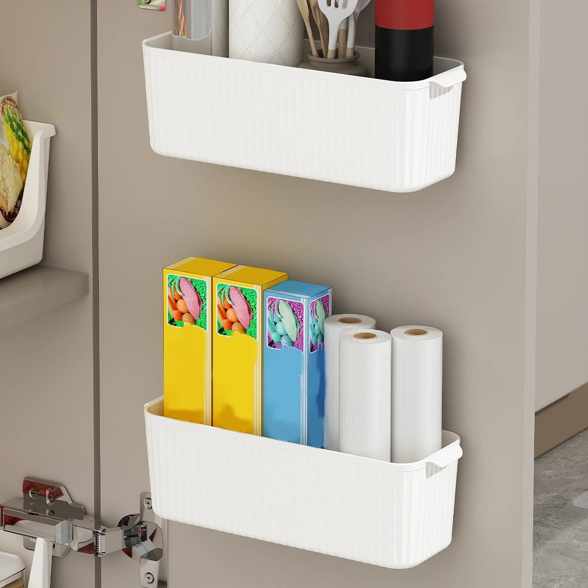 paniers rangement adhésifs blancs rayures modernes cuisine sans bpa transparents étiquettes autocollantes