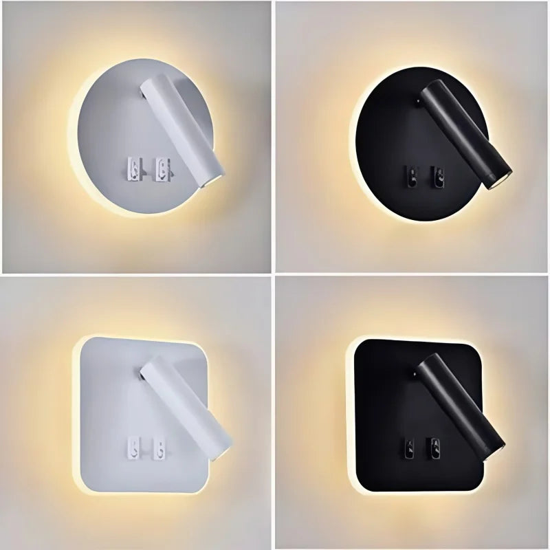 lampe murale moderne led 8w 5w blanc noir carrée ronde interrupteur électrique