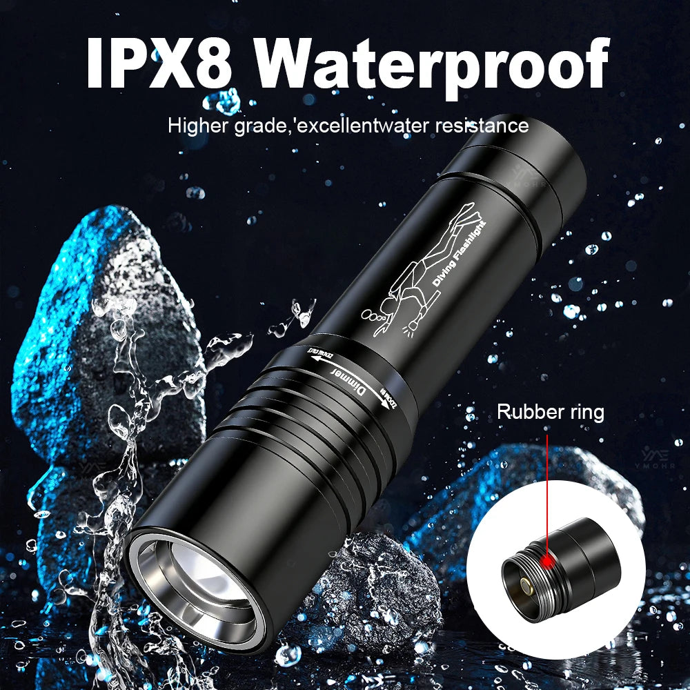lampe torche rechargeable puissante led étanche plongée survie pêche défense travail moderne