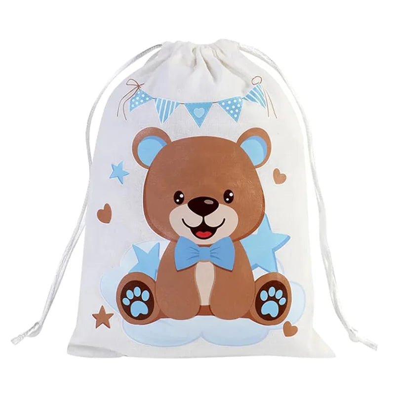 sacs tissu ours nuages bannières étoiles cordon serrage cupcakes macarons anniversaire enfants