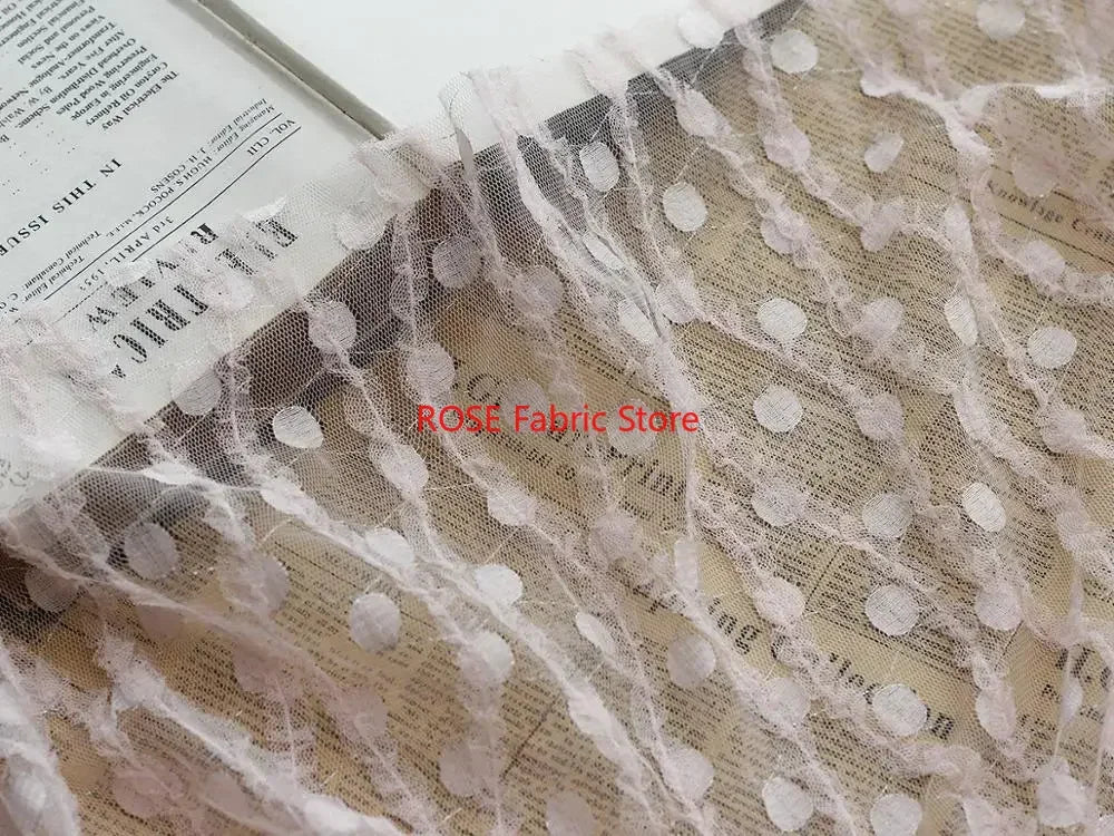 tissu dentelle brodée pois 3d tulle maille jacquard rayé été vocation plage blanc rose