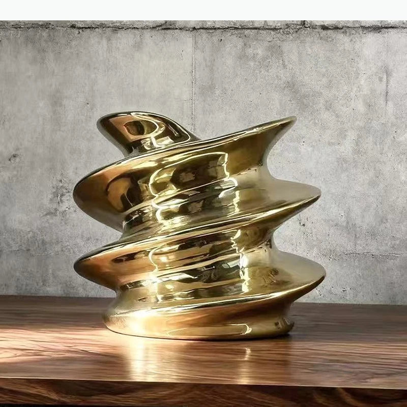 vase décoratif moderne argent brillant ondulé table fleurs transparent minimaliste