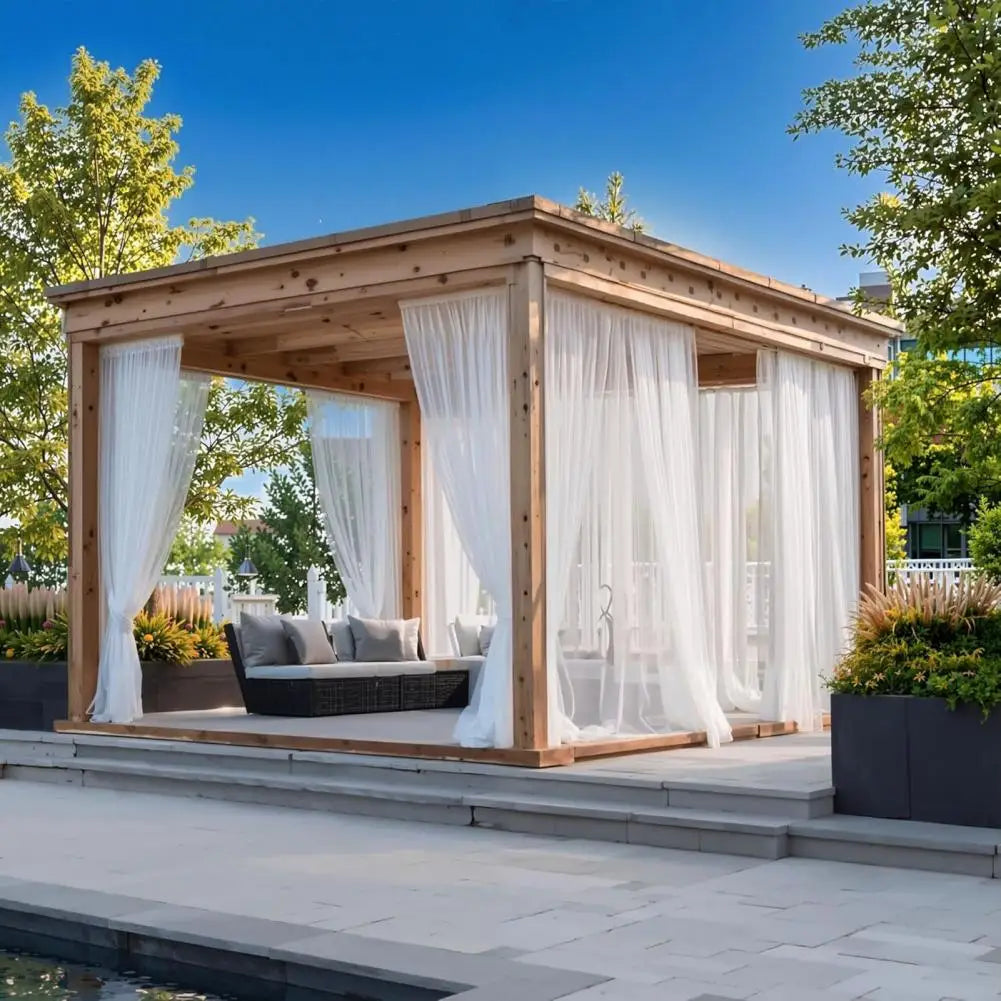 rideau extérieur transparent moustiquaire ventilation tringle porte moderne zen tropical