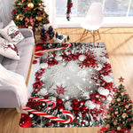 tapis noël rouge blanc gris boules flocons cannes branches salon chambre entrée festive décembre